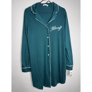 Charter Club Sleepshirt Womens Large Green Merry Christmas Nightgown Soft Knit